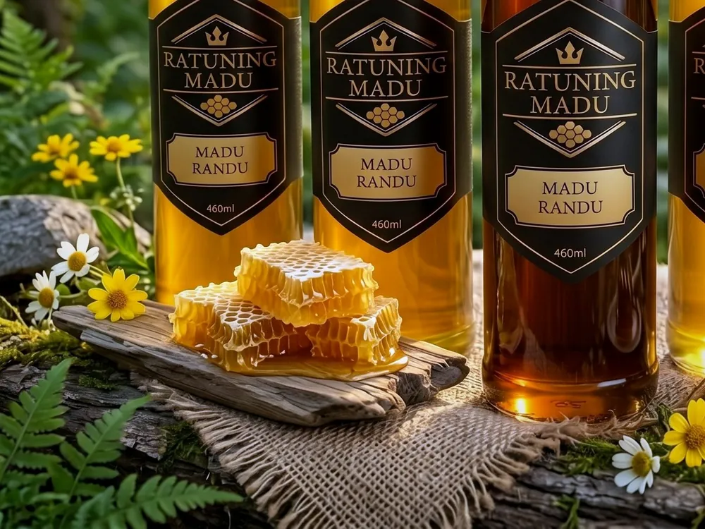 Botol Madu Randu RATUNING MADU dengan lempeng sarang lebah